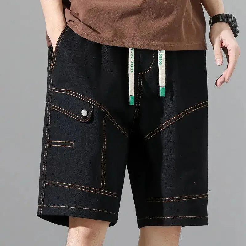 BONSIR  -  New Summer Fashion Trend High Waist Lace Up Panel Pocket Open Line Decoration Casual Loose Oversize Men's Casual Pants