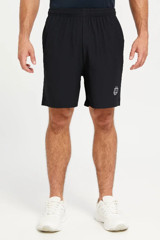 Men Black Plain Active Short