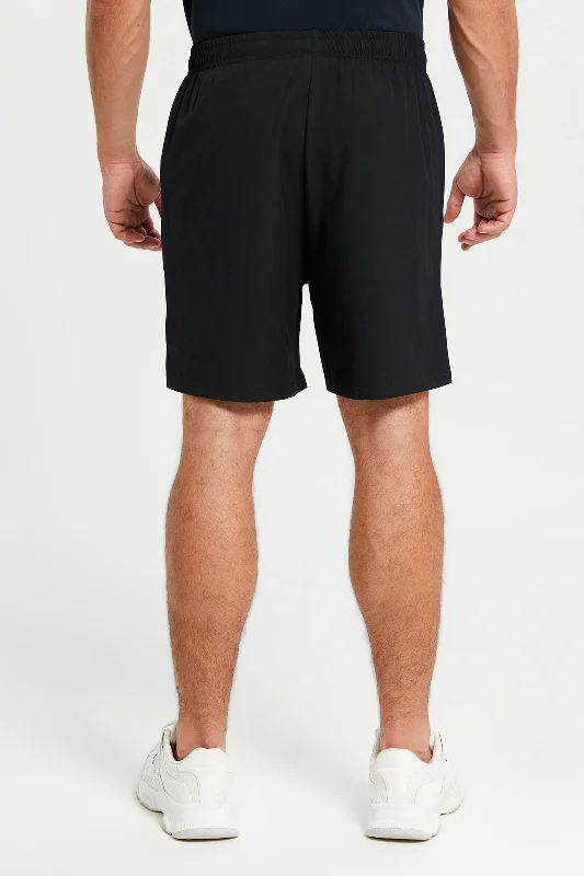 Men Black Plain Active Short