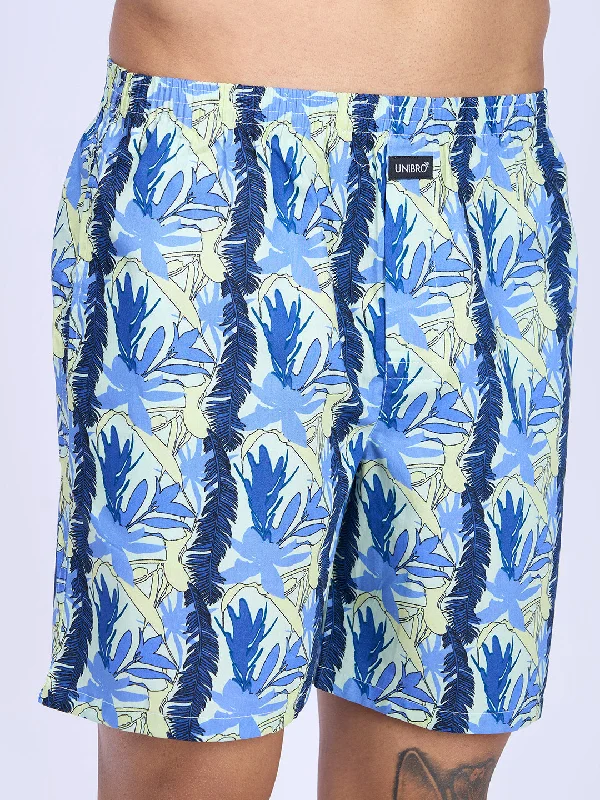 Mens Blue Leaf Woven Boxer Long