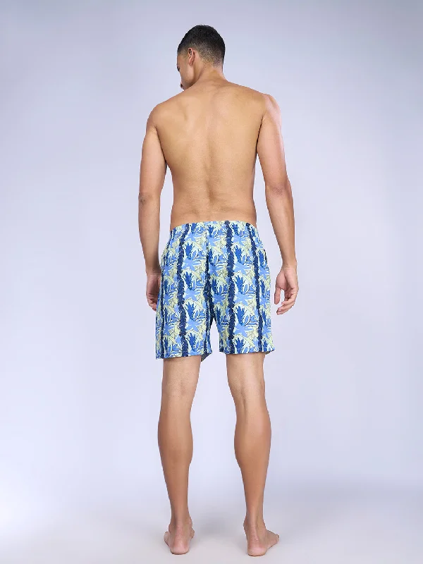 Mens Blue Leaf Woven Boxer Long