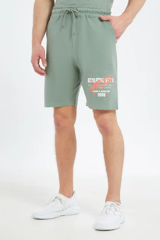 Men Olive Printed Lounge Short