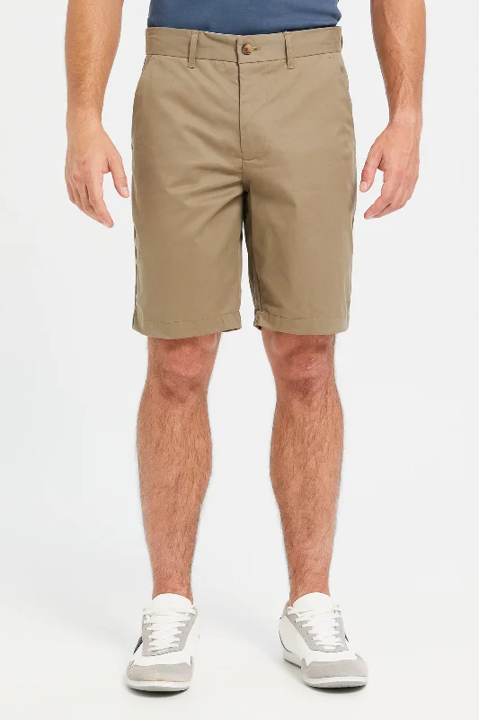 Men Tan Plain Chino Shorts