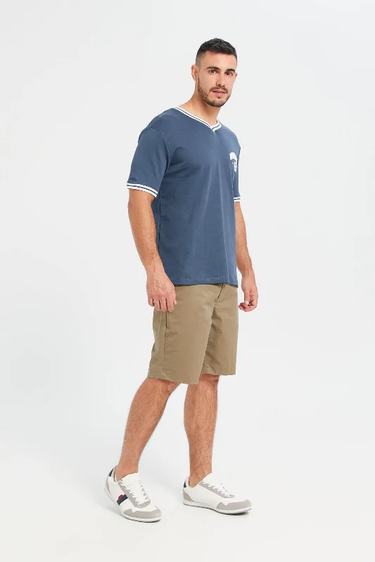 Men Tan Plain Chino Shorts