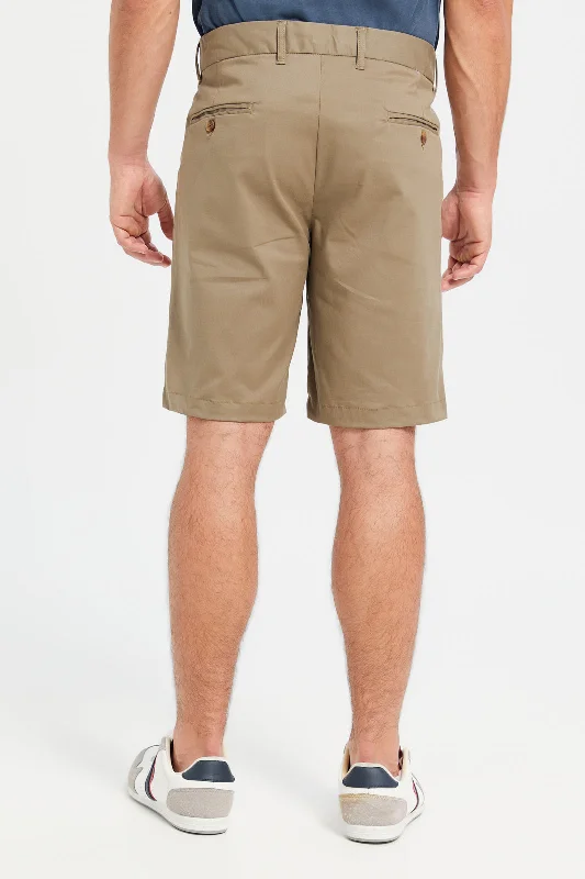 Men Tan Plain Chino Shorts