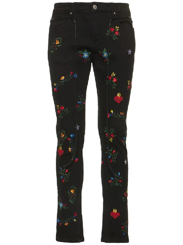 LIFTED ANCHOR DENIM JEANS FLOWER EMBROIDERED BLACK - LASP122-4