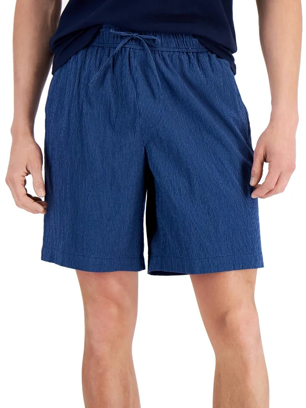 Mens Seersucker Striped Casual Shorts