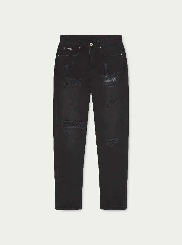 RIP AND REPAIR STACKED JEANS - BLACK WASH